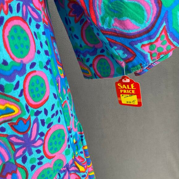 Vtg 80s 90s Two Potato Laguna Beach Artsy Midi Tiered Muumuu Dress XS Cotton NOS - Picture 15 of 16